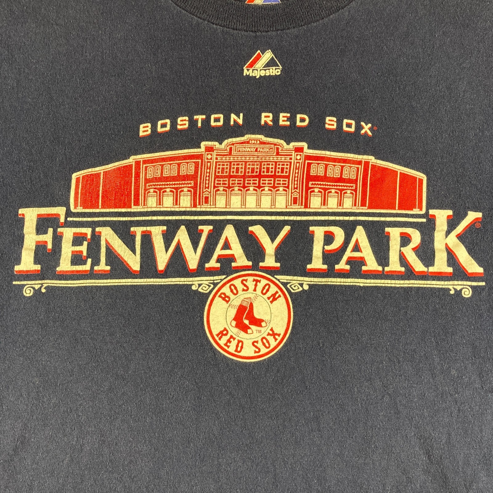 Boston Red Sox Shirt Mens Large Blue Navy Fenway Park History Majestic MLB