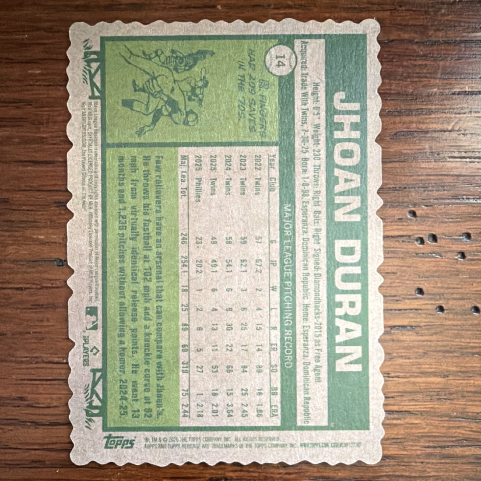 Topps 2026 Heritage Jhoan Duran Phillies SP Deckle Edge #14