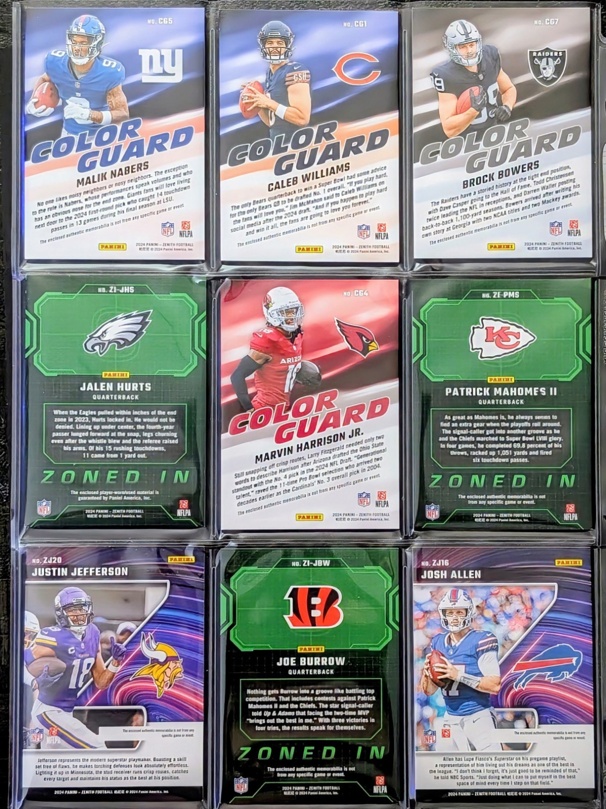 2024 Panini Zenith Jersey Patch Lot Williams RC Mahomes Allen Hurts Bowers RC