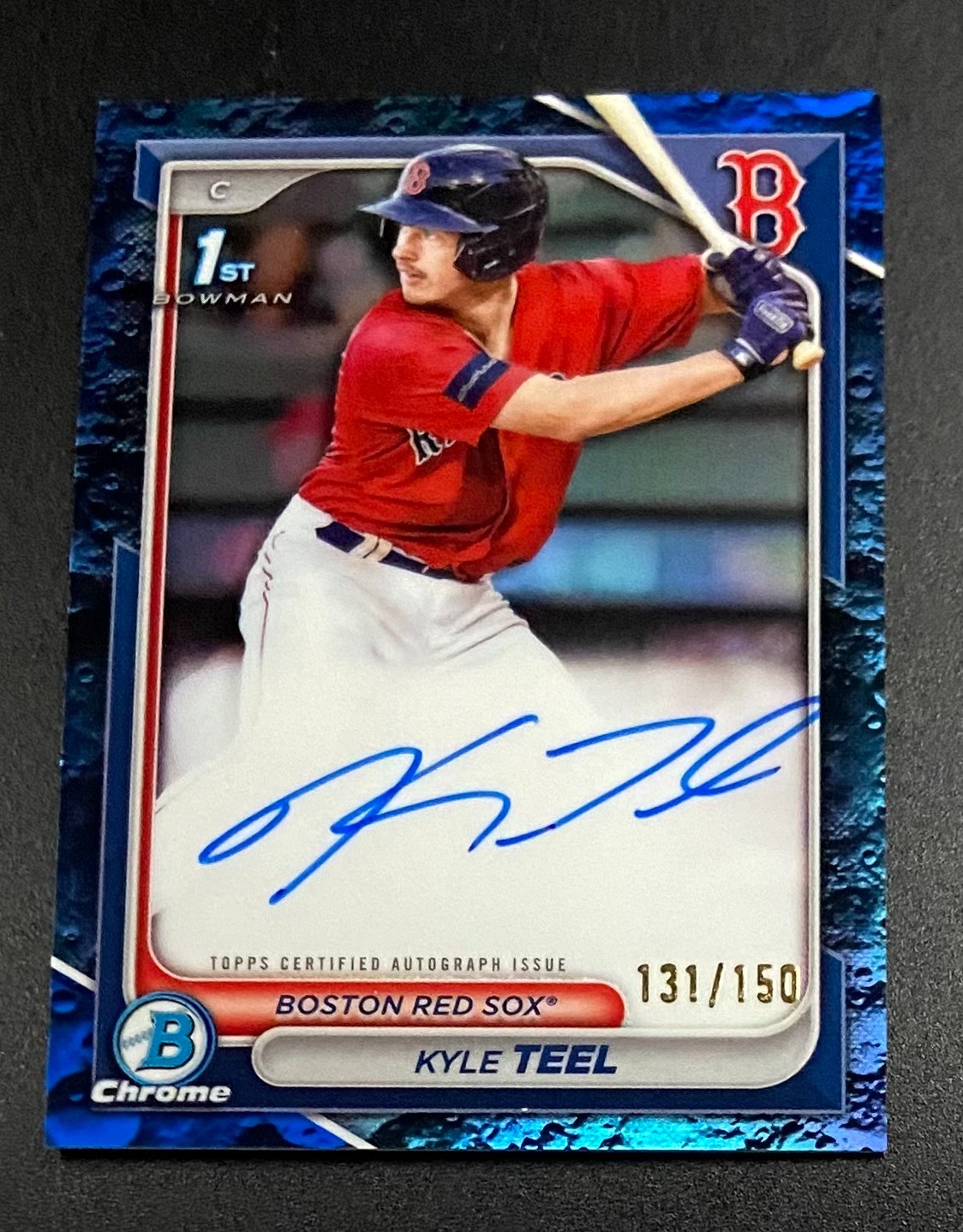 KYLE TEEL – 2024 Bowman Chrome 1ST BOWMAN BLUE LUNAR REFRACTOR AUTO #d 131/150