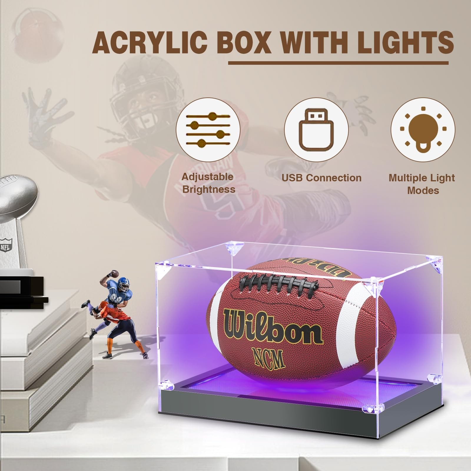 Acrylic Football Display Case with Adjustable LED Light,Autographed Football …