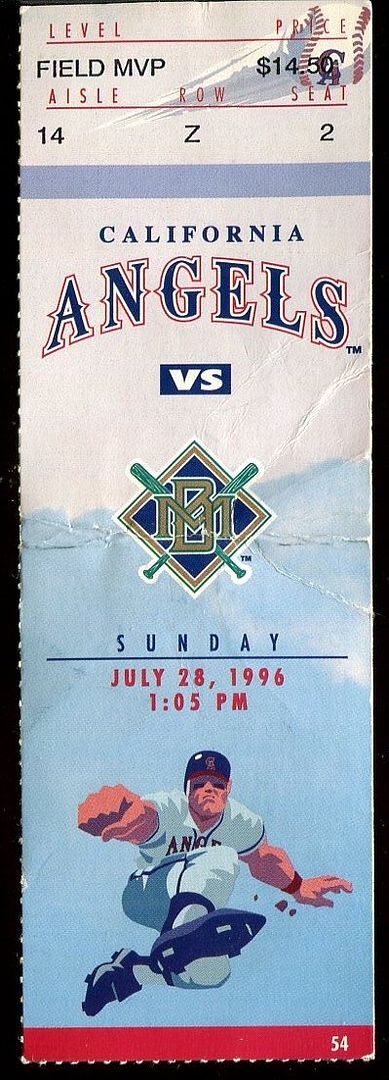 Ticket Baseball California Angels 1996 7.28 Milwaukee Brewers
