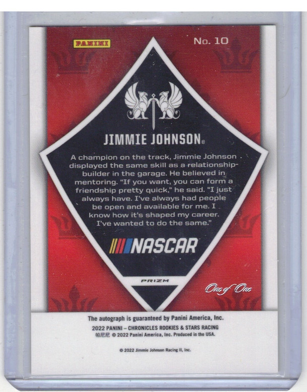 2022 Panini Chronicles JIMMIE JOHNSON Autographed Gold Vinyl Card 1/1