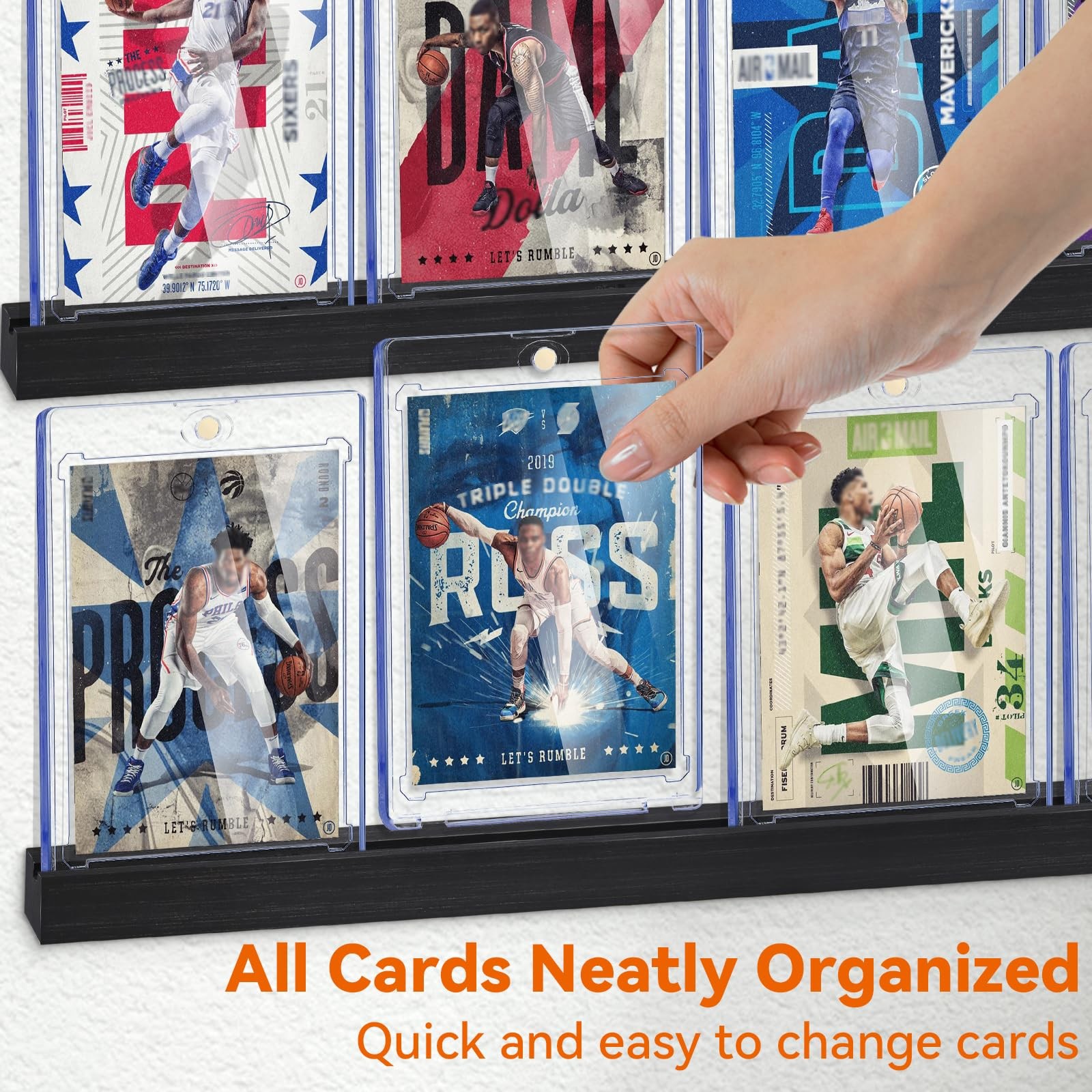 Sports Card Display Shelf for Wall, Holds 20 Trading Cards, 4PCS Wooden Card …
