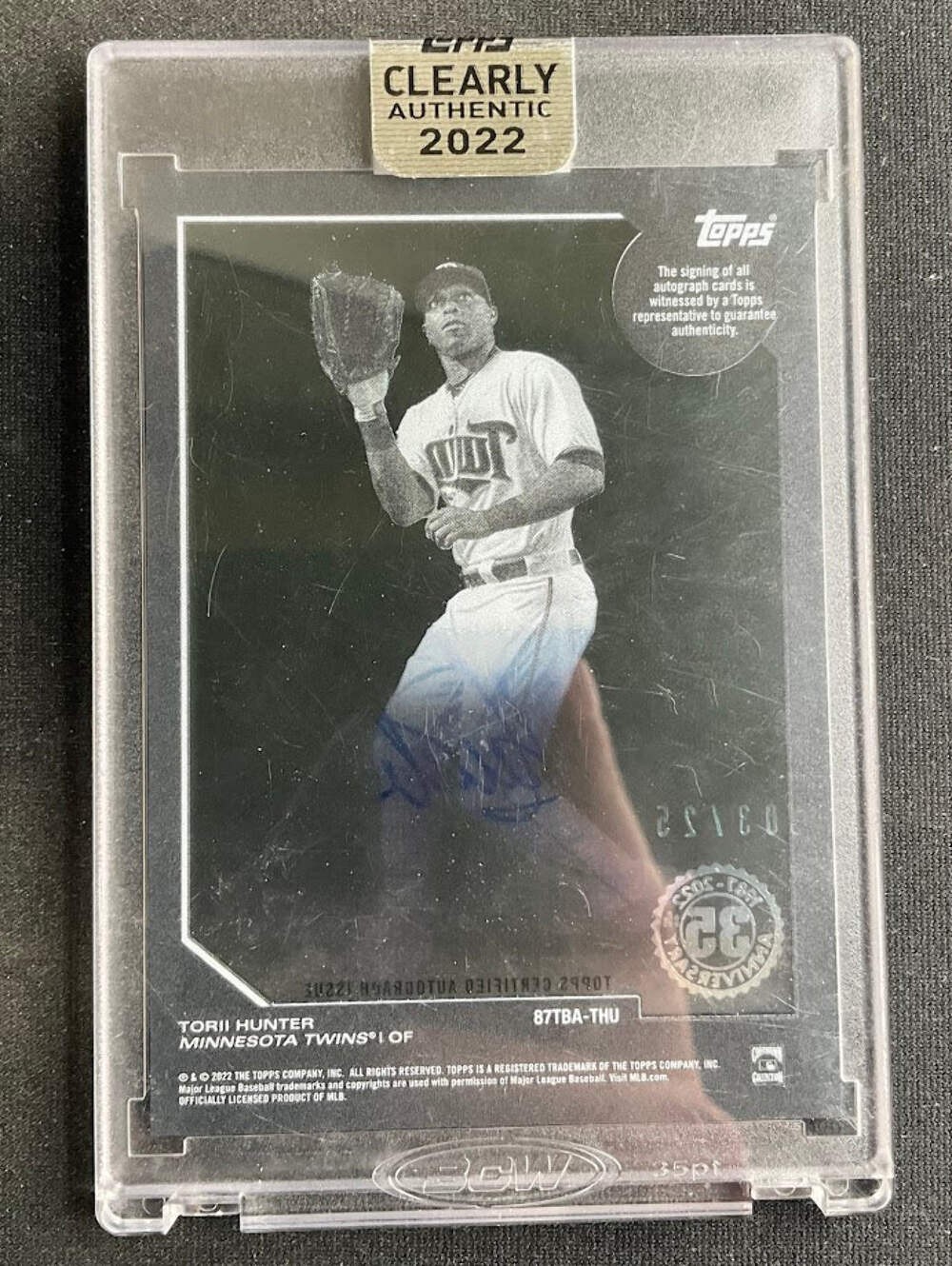 Torii Hunter 2022 Topps Clearly Authentic Blue Auto 03/25 #87TBA-THU
