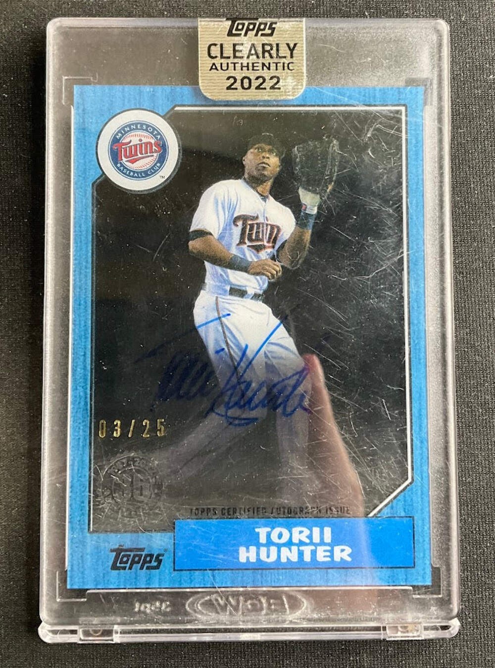 Torii Hunter 2022 Topps Clearly Authentic Blue Auto 03/25 #87TBA-THU