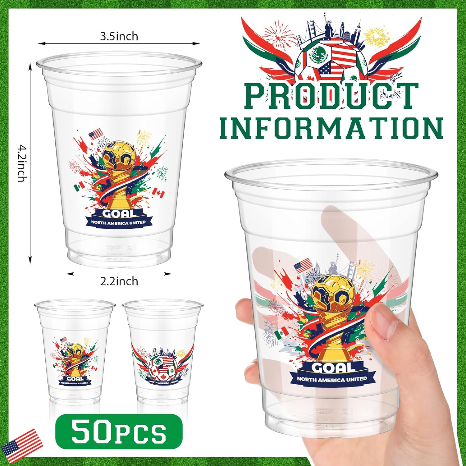 50 Pcs Soccer Plastic Cups 12 Oz International Countries Soccer Disposable Plast