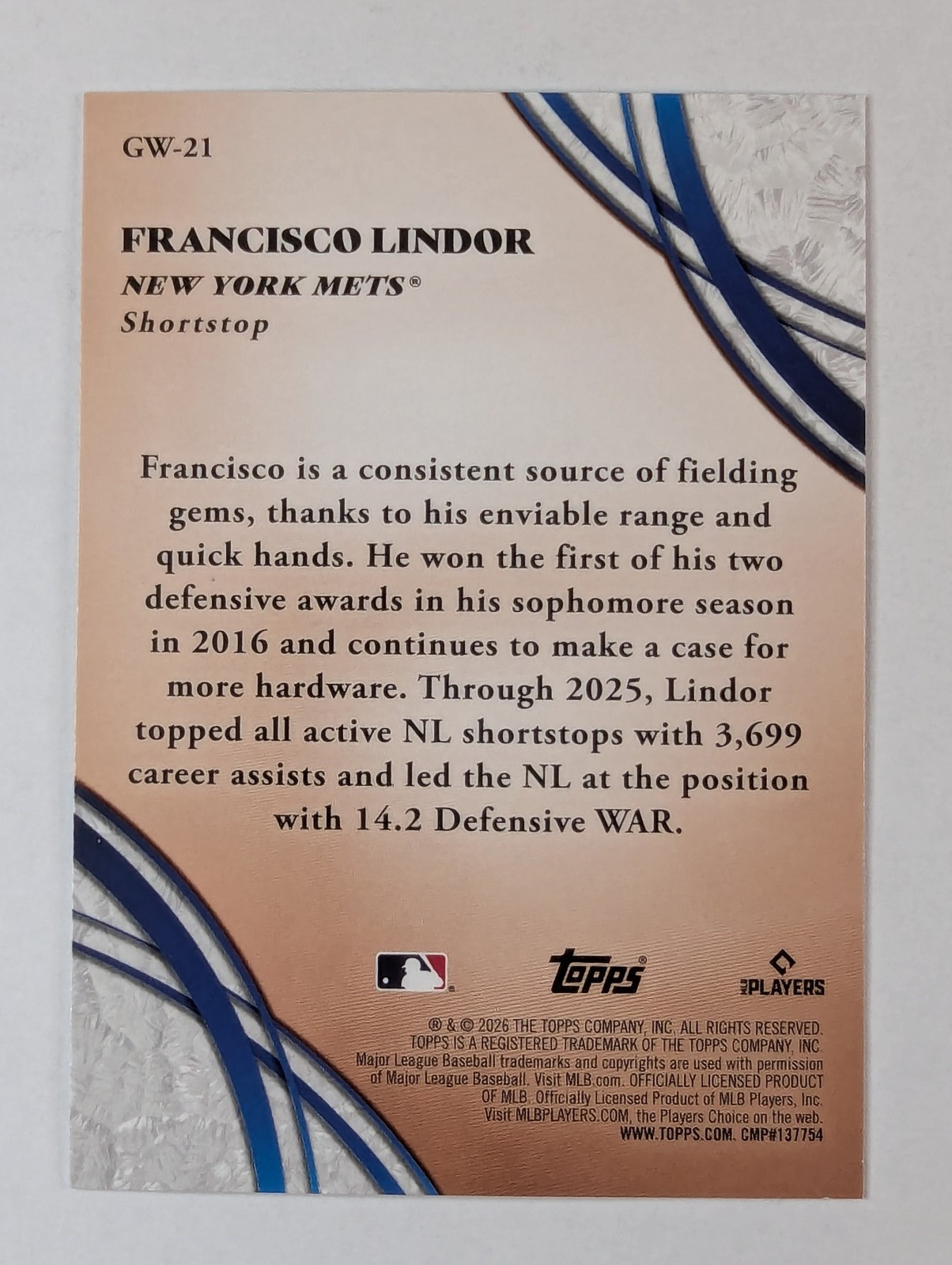 Francisco Lindor 2026 Topps Series 2 Baseball Glove Work GW-21 Mets