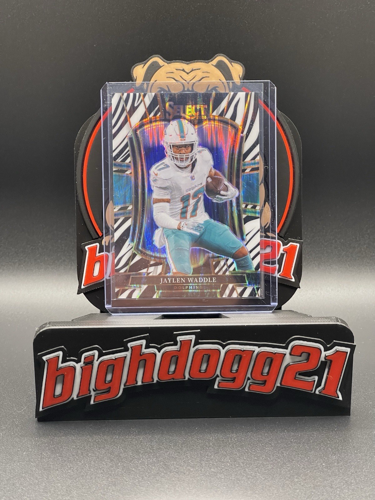 2025 Panini Select – Premier Level Jaylen Waddle #182 Zebra Shock Prizm