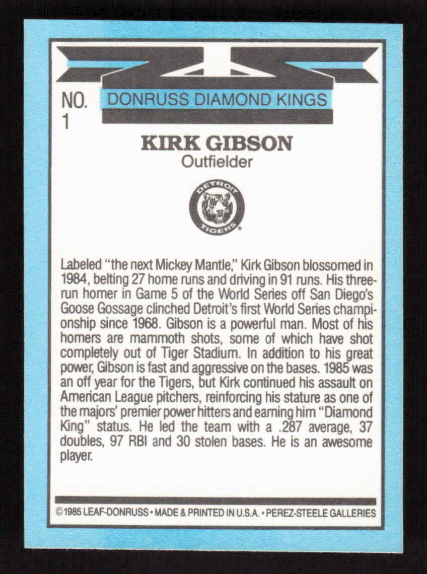 1986 Donruss Diamond Kings #1 Kirk Gibson Detroit Tigers