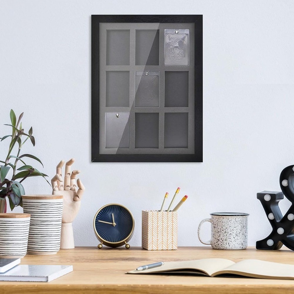 9-Grid Wall Mount Trading Card Display Frame with 9pcs 35pt Magnetic Card Holder
