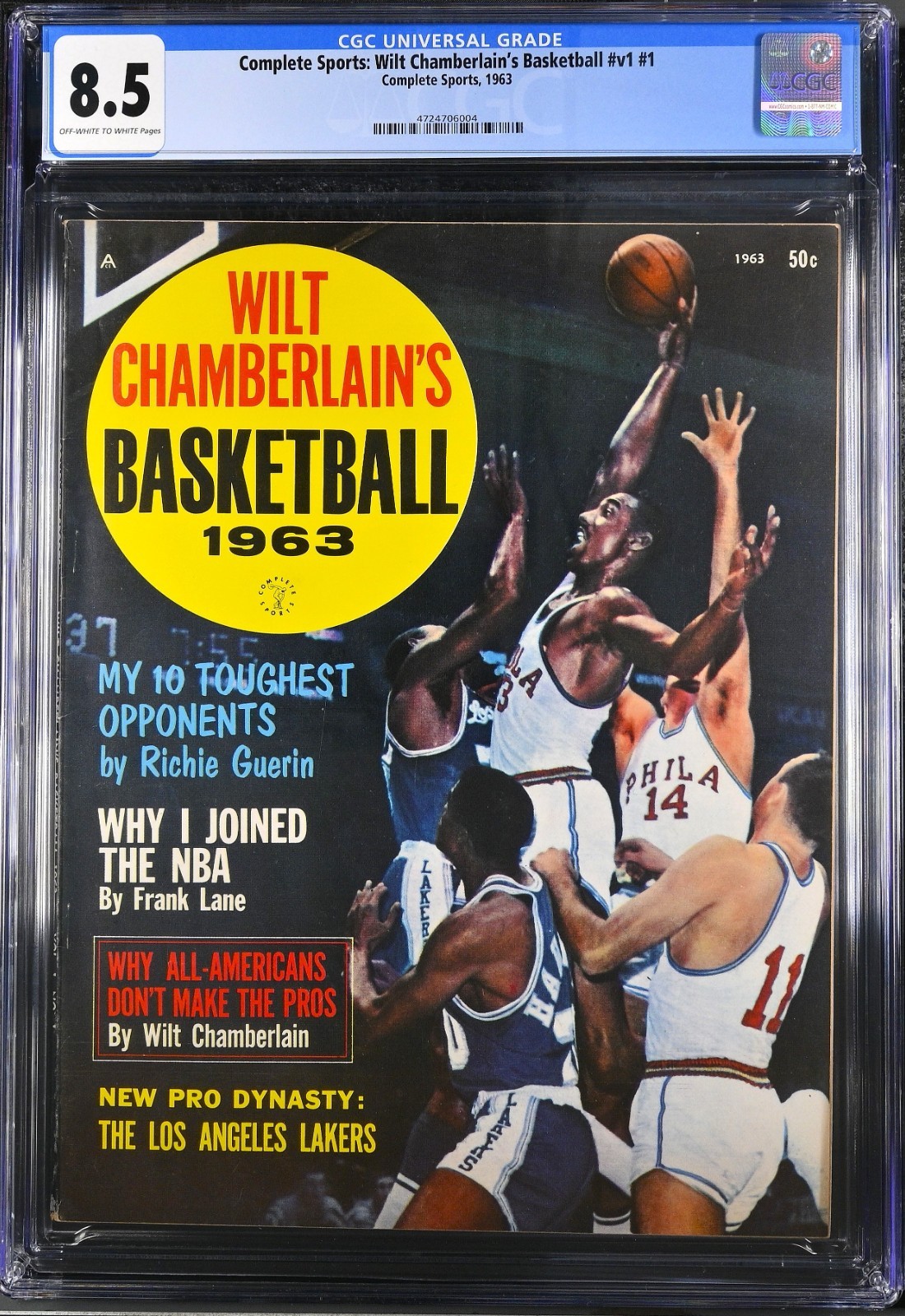 CGC 8.5 TOP POP Wilt CHAMBERLAIN’s 1963 BASKETBALL Newsstand Magazine Vol. 1, #1