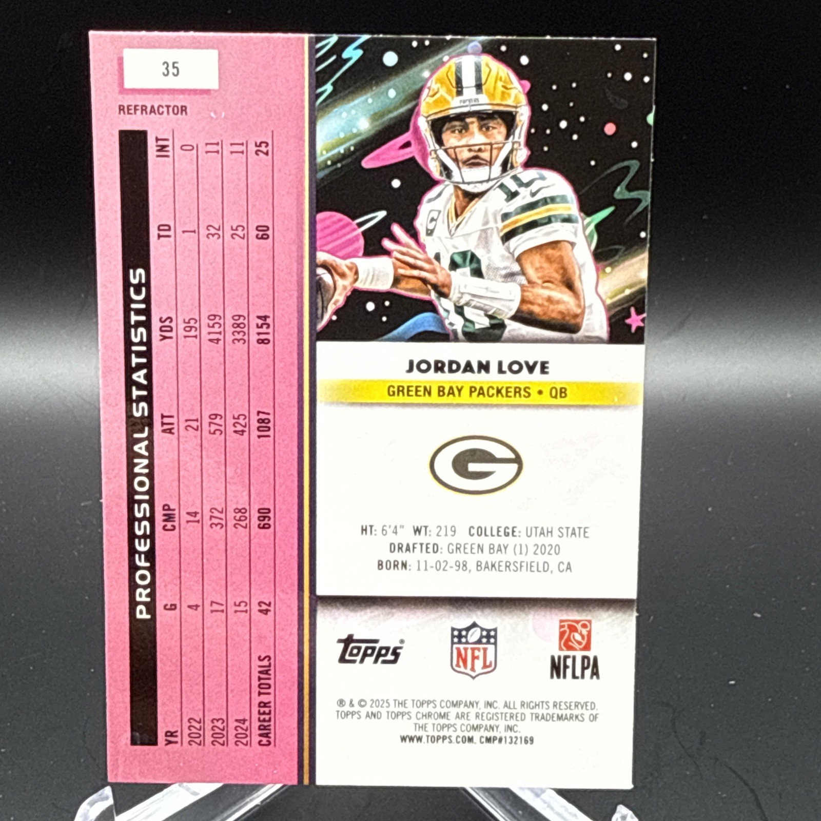 2025 Topps Chrome Cosmic Jordan Love #35 Refractor Green Bay Packers