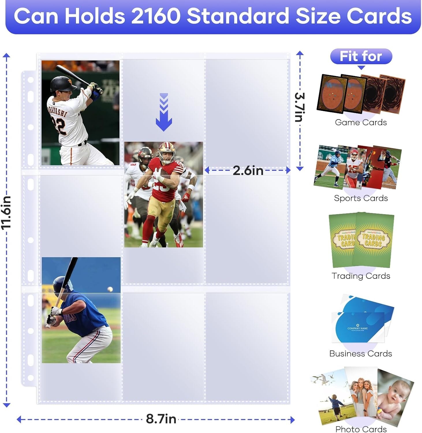 120PCS Toploader Sleeves Pages, 9 Pockets TopLoader Binder Pages Holds 3.5″x2.5″