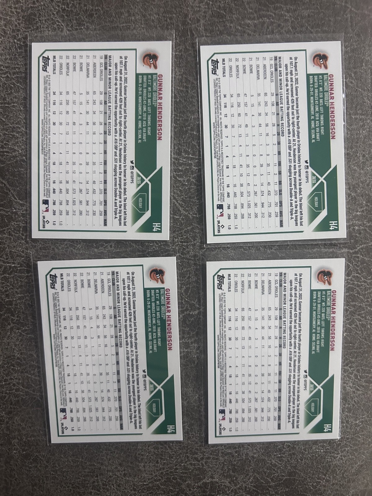 2023 Topps Holiday Gunnar Henderson 4 card lot #H4 w/ variation Orioles