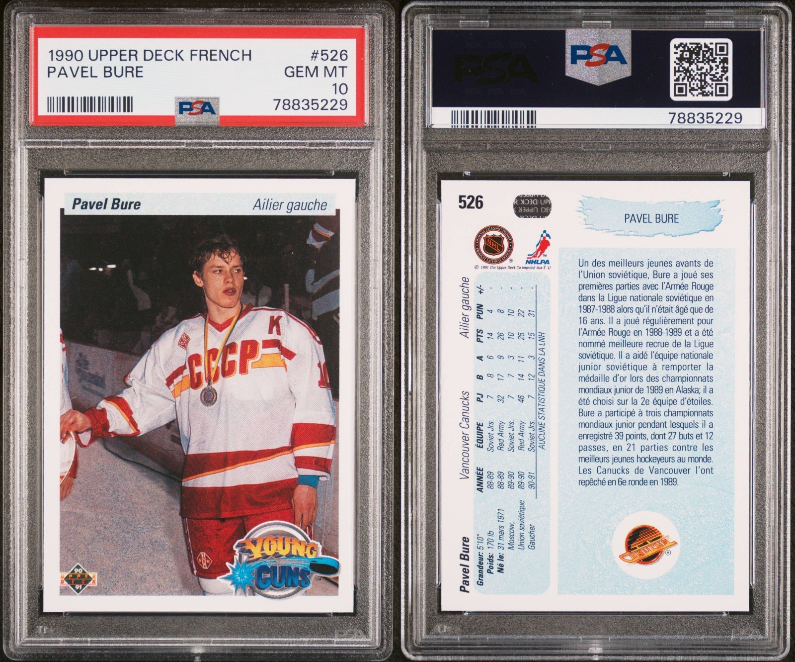 1990-91 Upper Deck FRENCH Young Guns #526 Pavel Bure RC ROOKIE PSA 10 GEM MINT