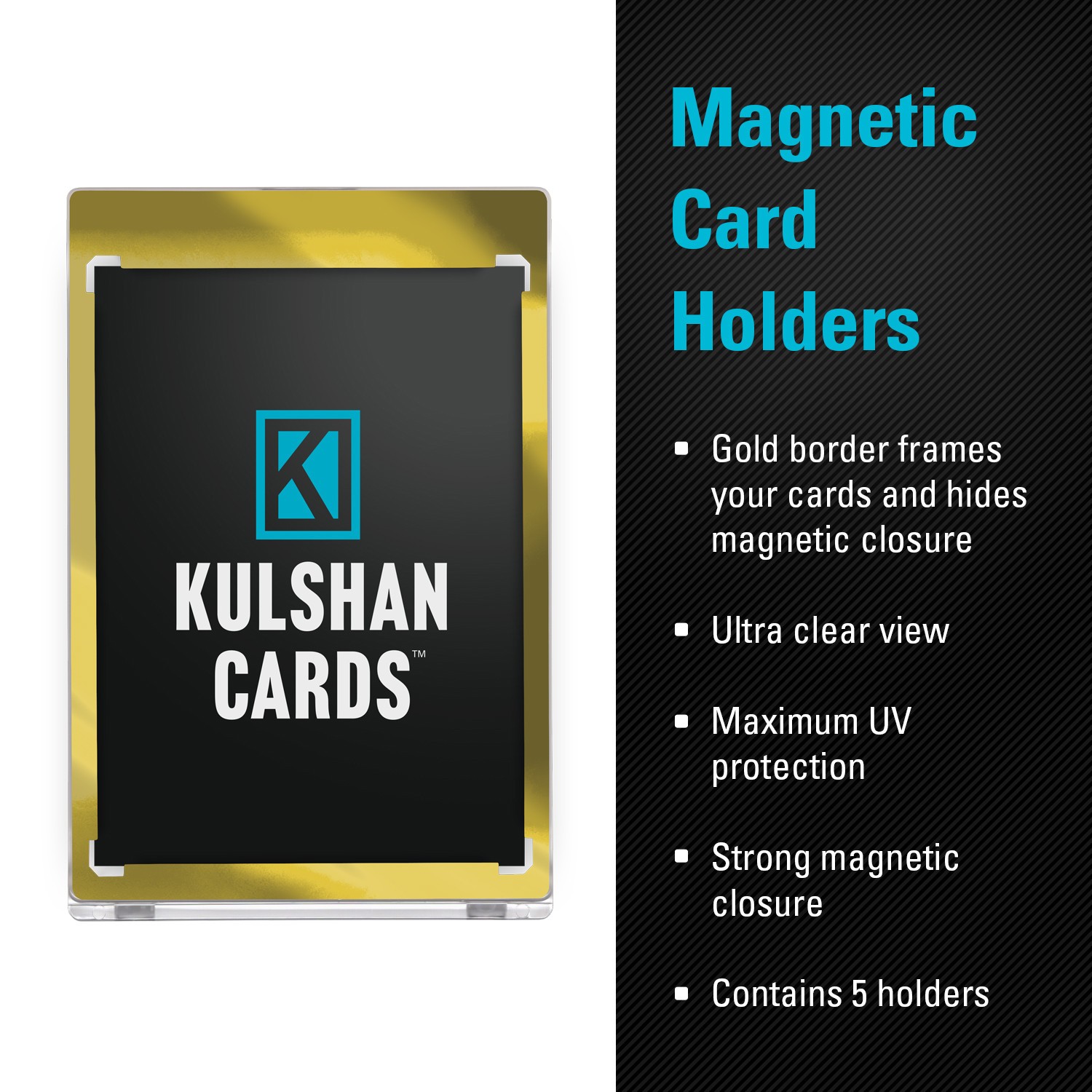 Kulshan Cards Gold Border Magnetic Holders for 35PT Cards – 5 Pack