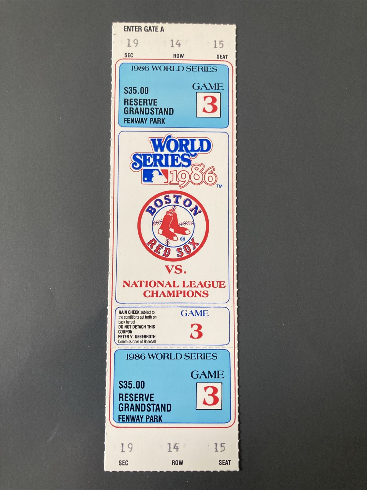 1986 World Series Game 3 Full Ticket Boston Red Sox vs New York Mets