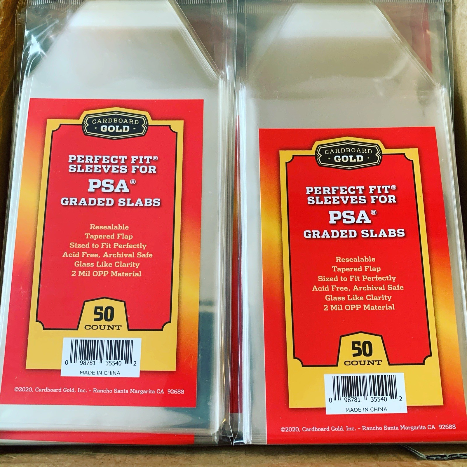 (50) Perfect Fit Sleeves for PSA Graded Slabs Cardboard Gold w/ PSA Logo