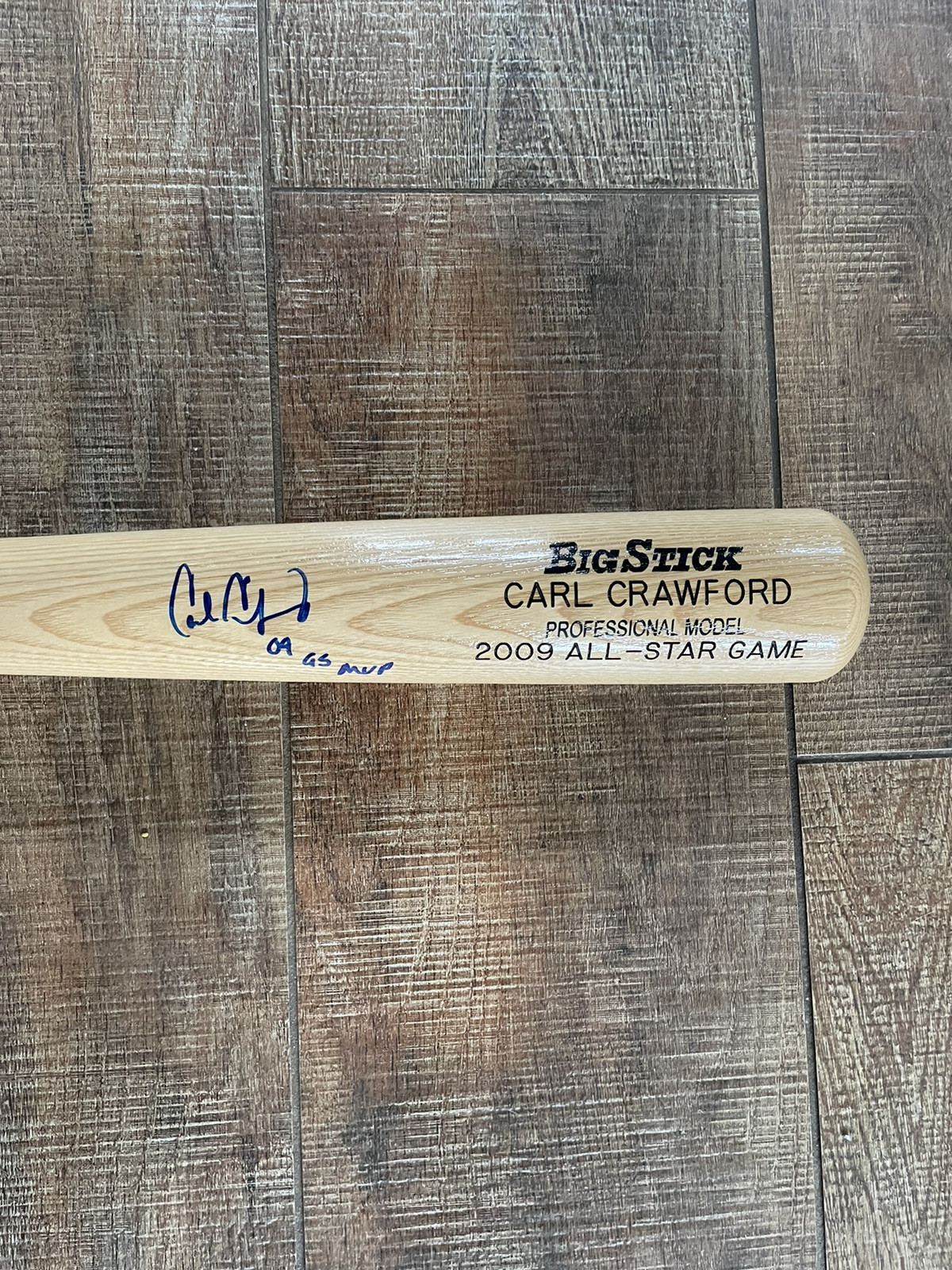 Carl Crawford Autographed Rawlings Big Stick Bat Inscribed 2009 AS MVP GameIssue