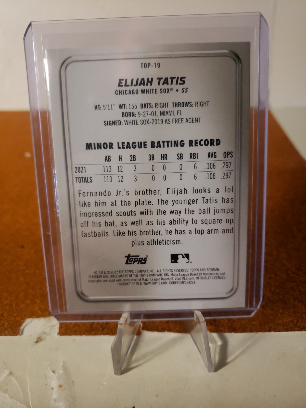 2022 Bowman Plarinum Top Prospects Elijah Tatis #TOP-19 Chicago White Sox Rookie
