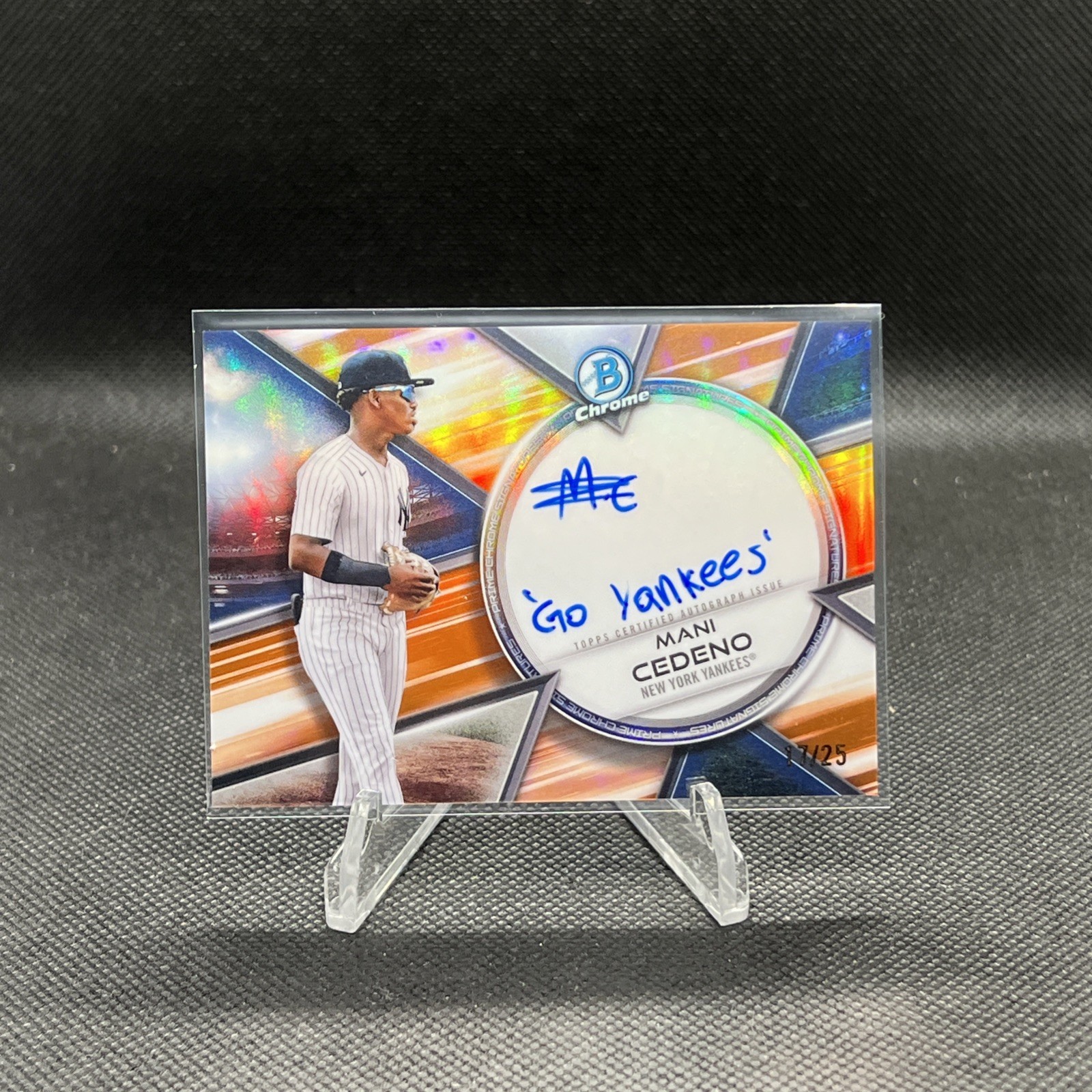 2025 Bowman Chrome Mani Cedeno /25 Prime Chrome Signatures Orange Refractor