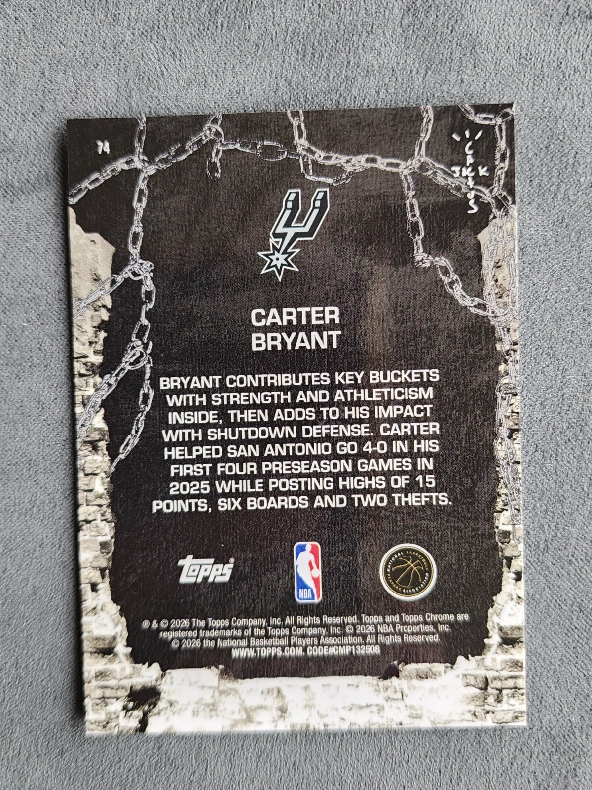 2025-26 NBA Topps Chrome Cactus Jack Carter Bryant #74 Rookie RC Base
