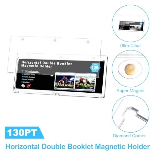 2-Pack Magnetic Booklet Card Holders – Horizontal Display Case, 130PT, 7.32″x2.5