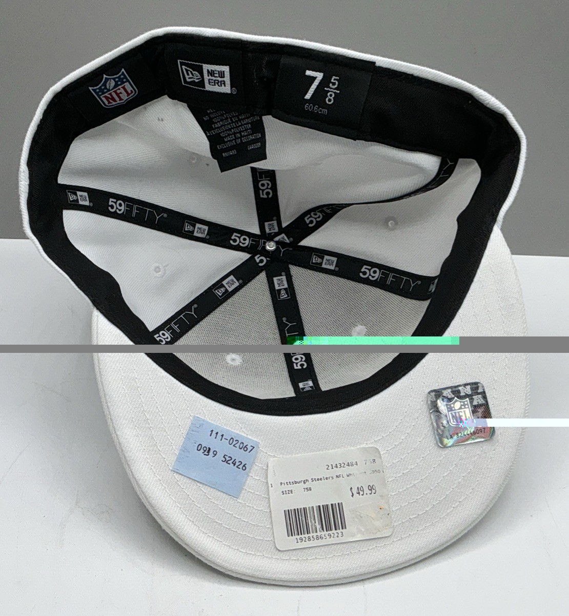 Pittsburgh Steelers 59Fifty White On White 7 5/8 Fitted Cap Hat $50 See Details