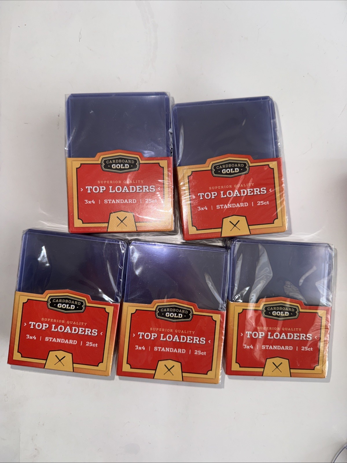 5 X Cardboard Gold 3×4 Standard Top Loader Trading Card Holder 25 ct Pack