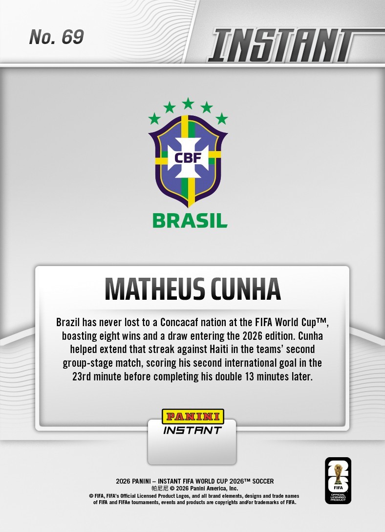 2026 Panini Instant FIFA World Cup #69 Matheus Cunha Brazil PRESALE