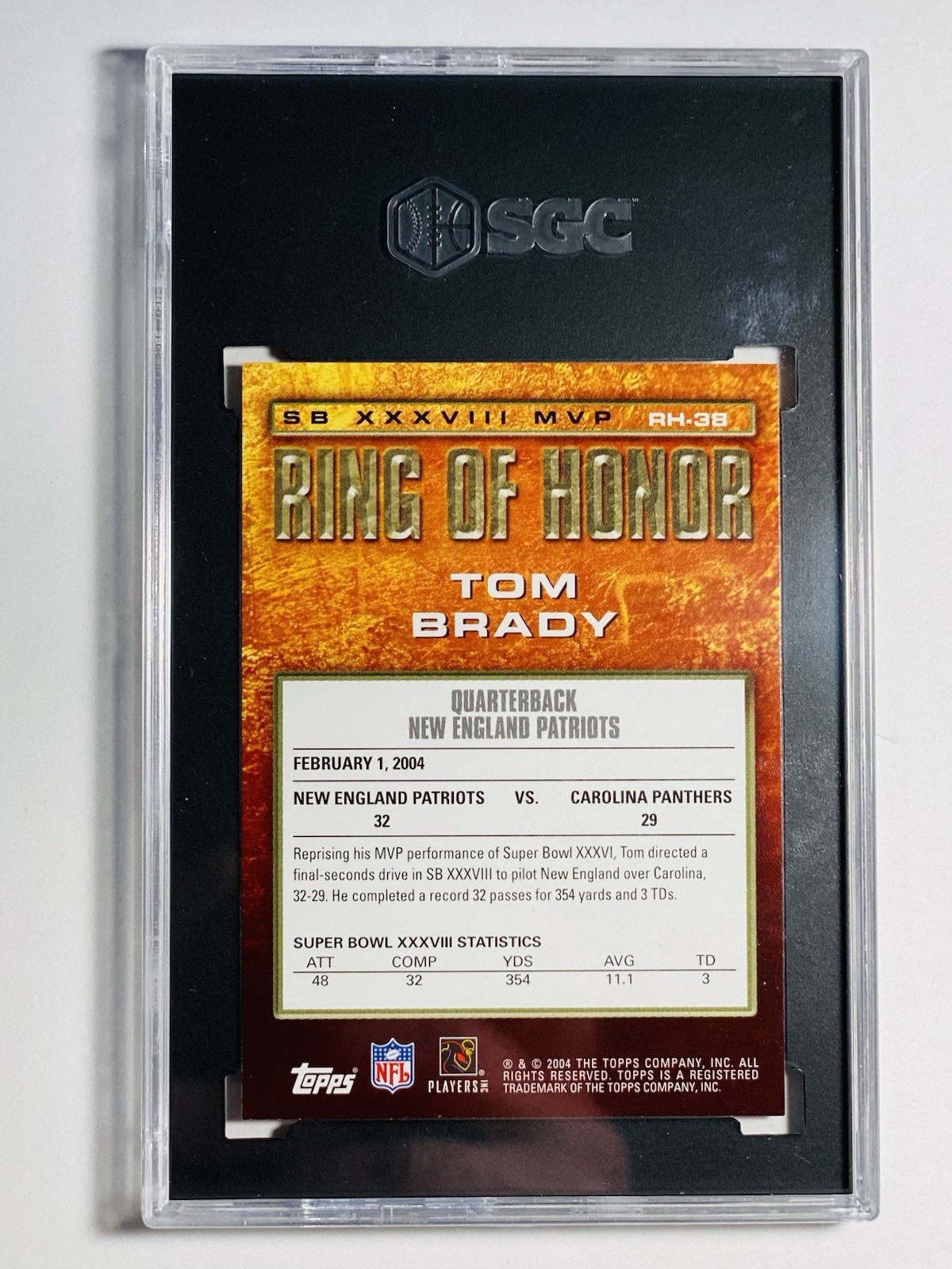 2004 Topps Chrome Football Ring Of Honor Insert #RH-38 Tom Brady SB MVP SGC 9