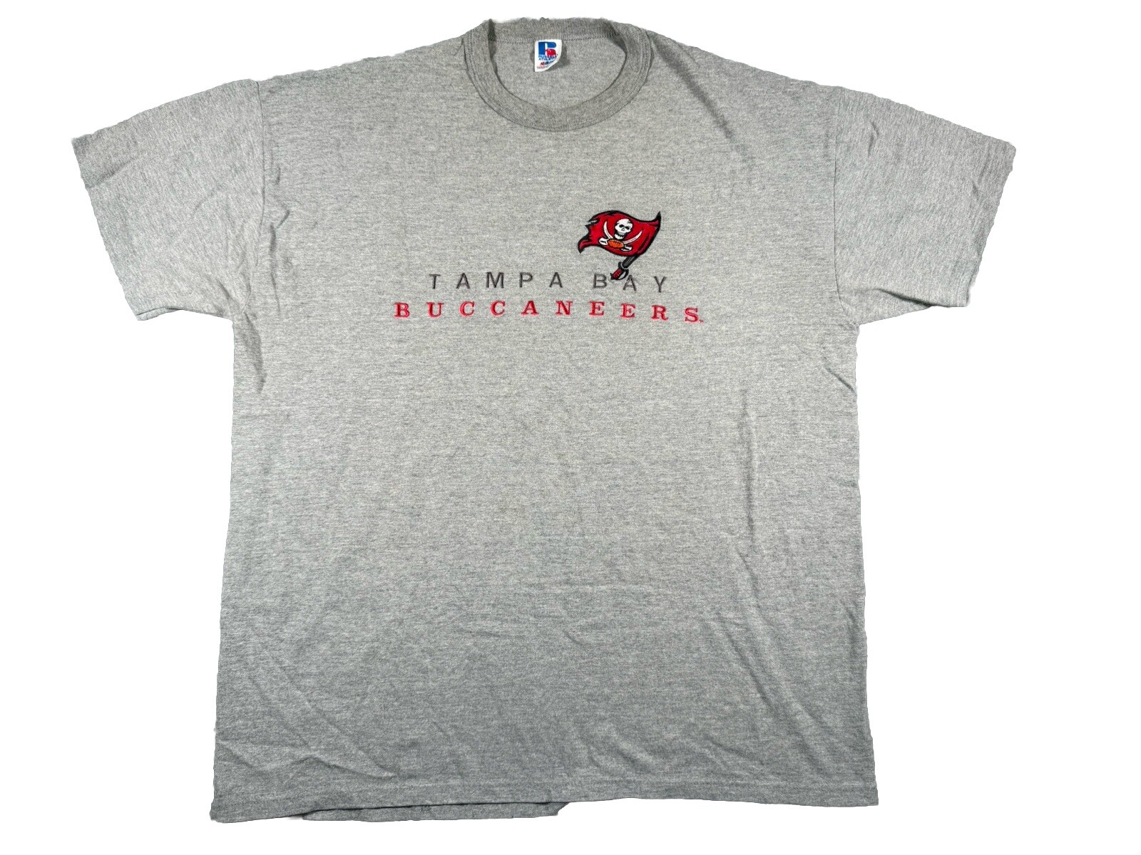 Vintage Russell Athletic Tampa Bay Buccaneers T Shirt Mens Large Gray Logo NFL