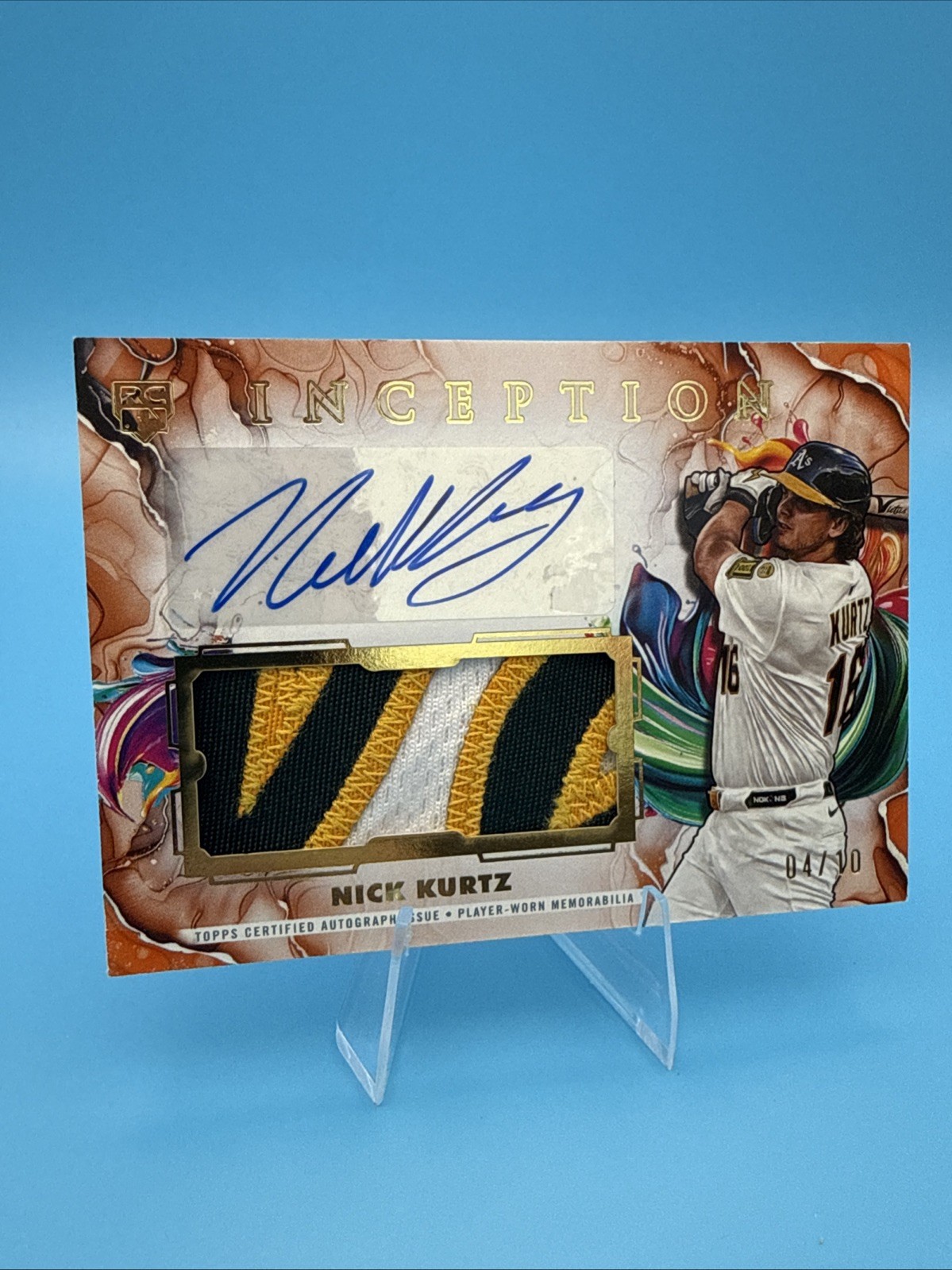 Nick Kurtz 2025 Topps Inception Rookie Patch Auto Relic Orange /10 #IAPC-NK