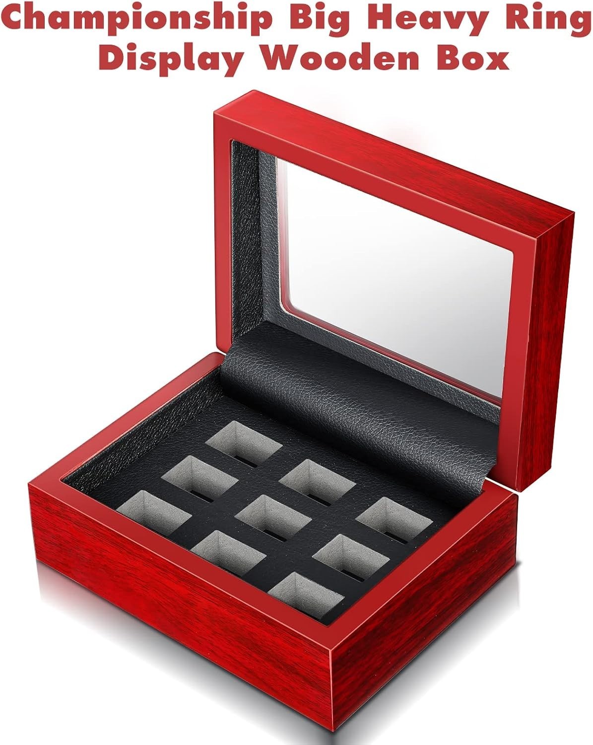 Championship Ring Display Case – Wooden Box with 9 Holes for Multiple Rings – Ba