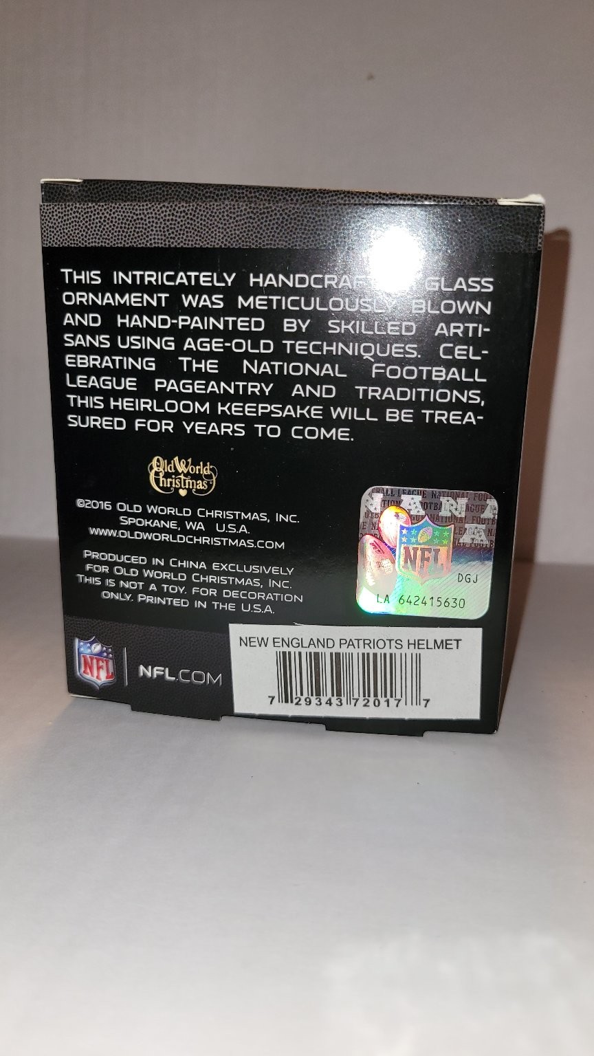 New England Patriots NFL Helmet Ornament Blown Glass Decoration