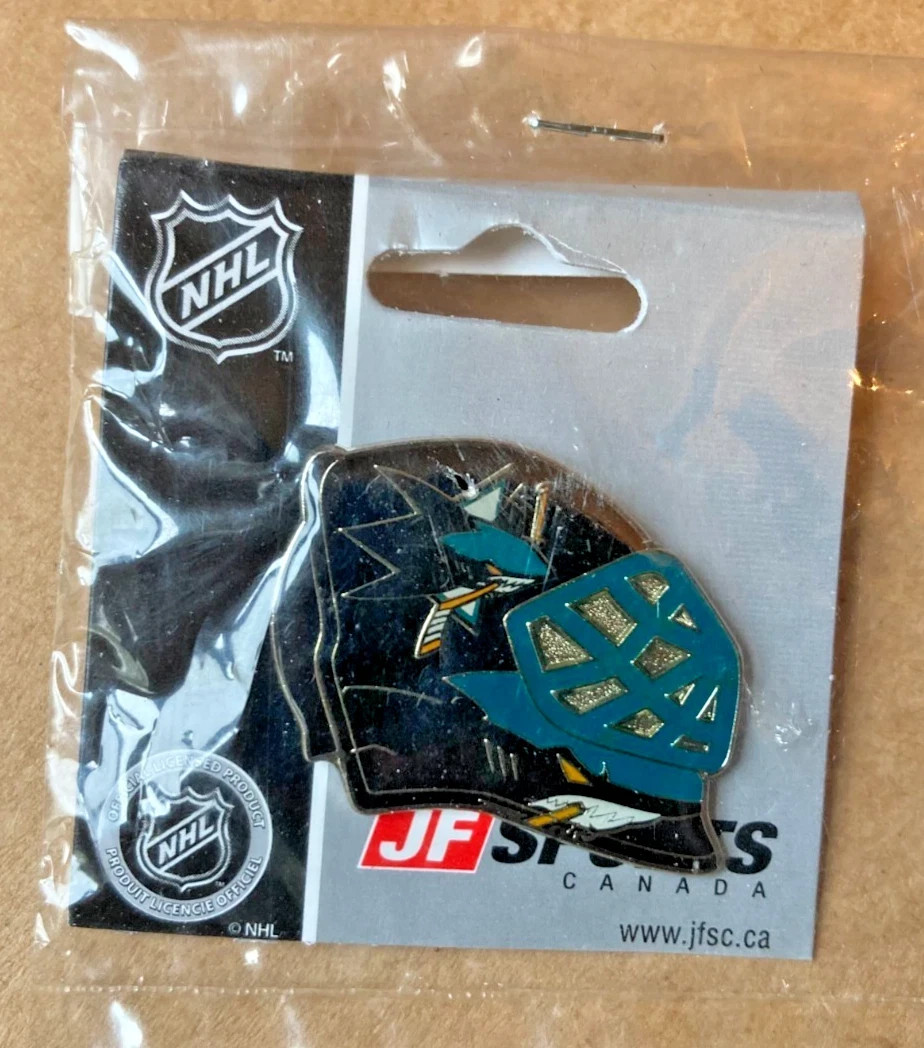 JF Sports Lapel Pins NHL San Jose Sharks Black & White Jerseys w/ Goalie Mask