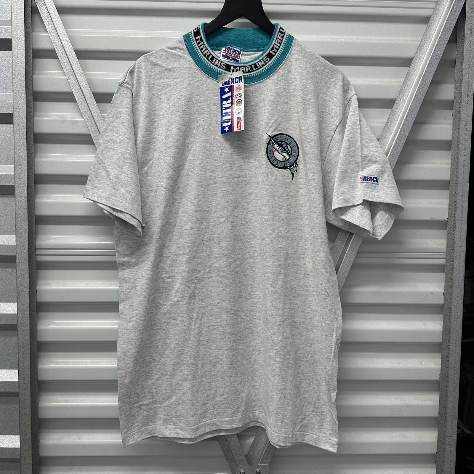 Vintage Florida Marlins Trench T Shirt Made In USA Men’s L Grey MLB SnapBack MIA