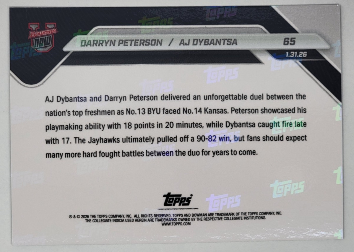 Darryn Peterson / AJ Dybantsa 2025-26 Bowman U NOW Basketball Card 65