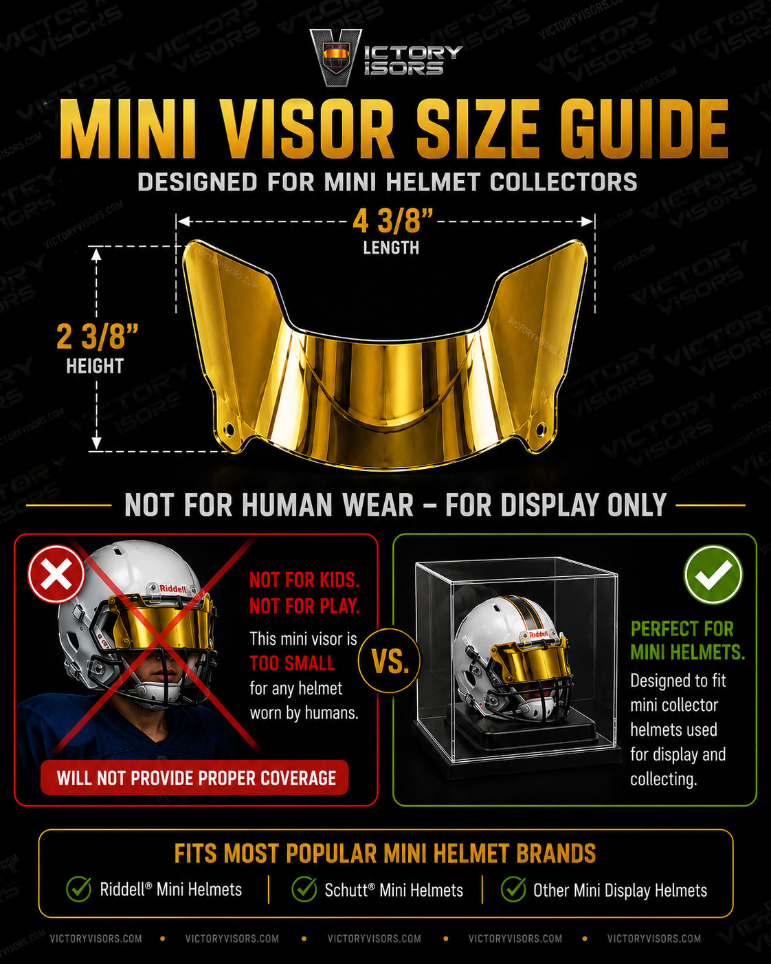Mini Size Football Helmet Visor (HARD STYLE). Your Choice Clip Color