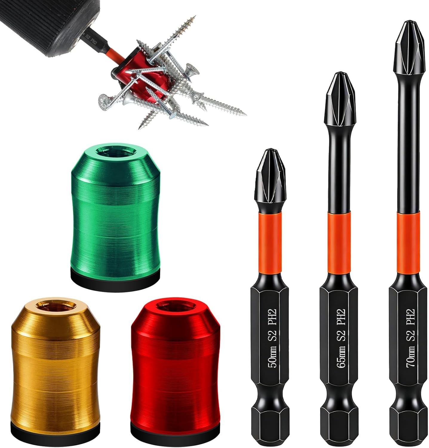 6Pcs Strong Magnetic Screw Ring with PH2 Screwdriver Bit Set Anti-Slip Design…