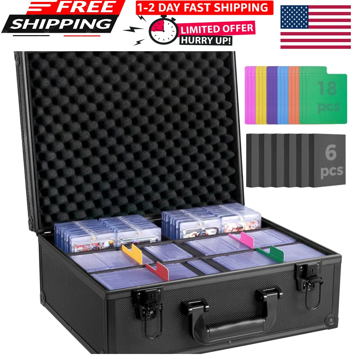 Sports Card Case with 18 Color Dividers & Key Lock for Safe Storage