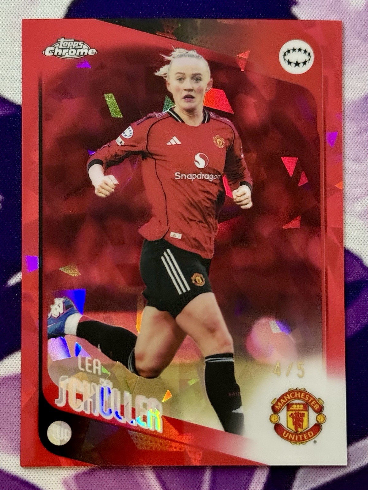 2025-26 Topps Chrome UEFA Sapphire Women’s UWCL LEA SCHULLER Red Refractor /5