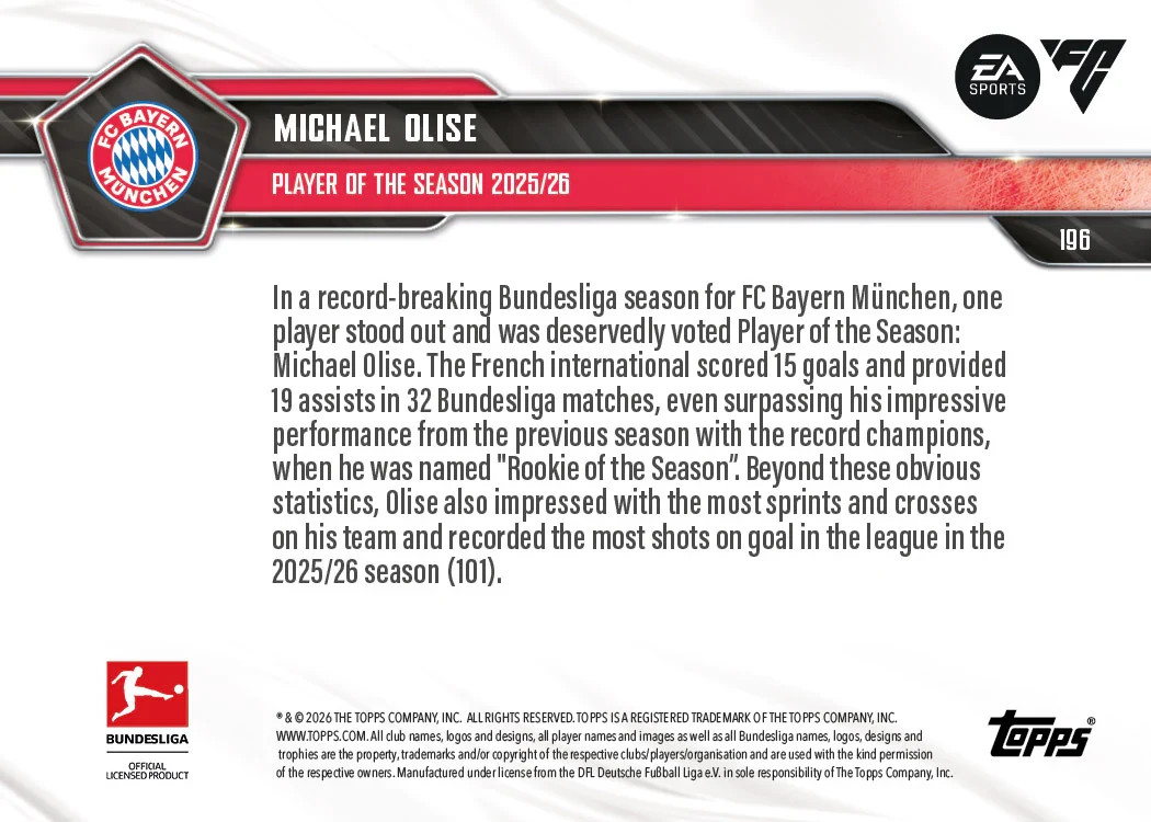 Michael Olise – 2025-26 Bundesliga Topps NOW® – Card 196