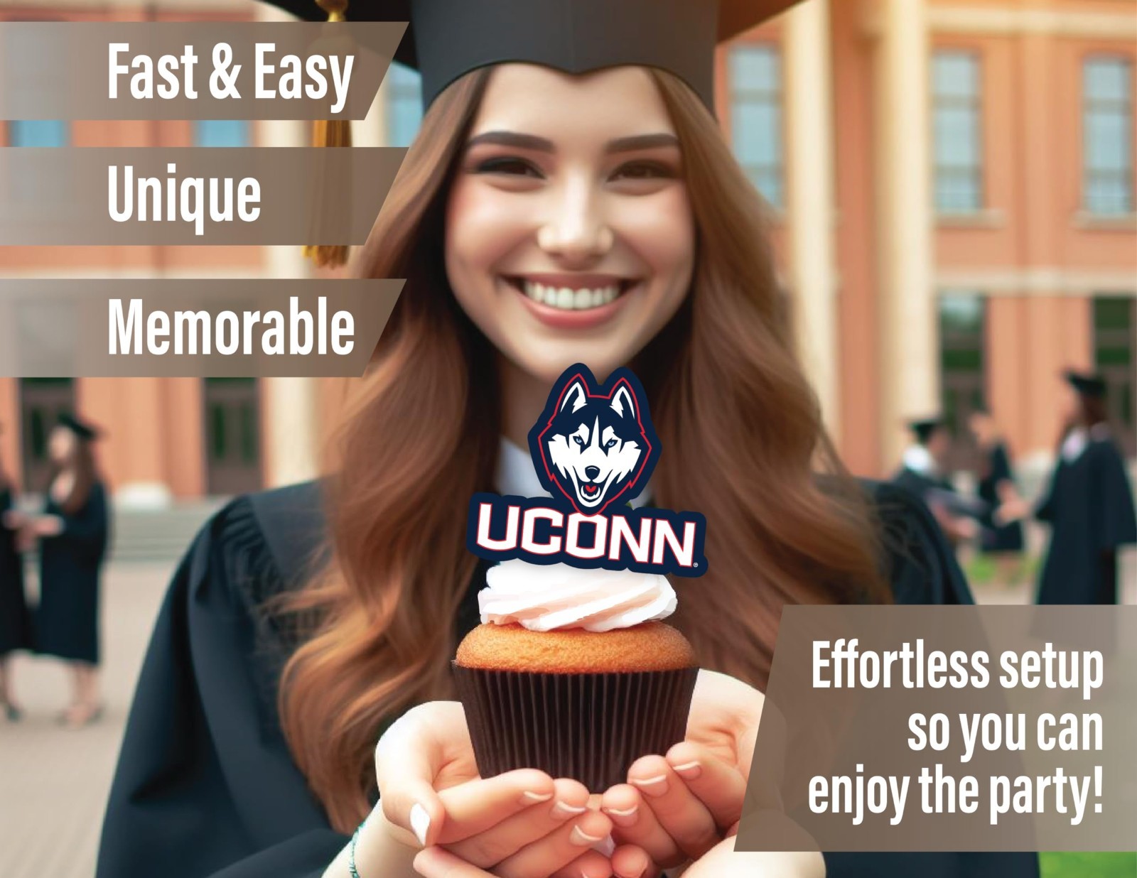 UConn Huskies Party Supplies Set – 42 Pc Banner & Cupcake Toppers for Graduation
