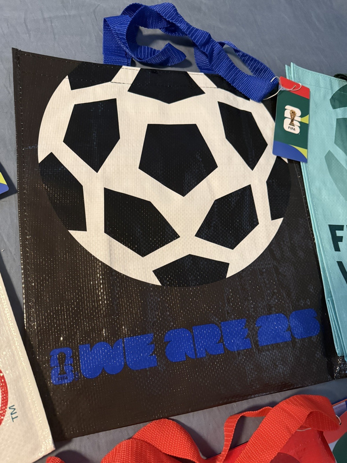 Lot of 6 FIFA World Cup Soccer 2026 Large Reusable Grocery Shopping Bag Bundle