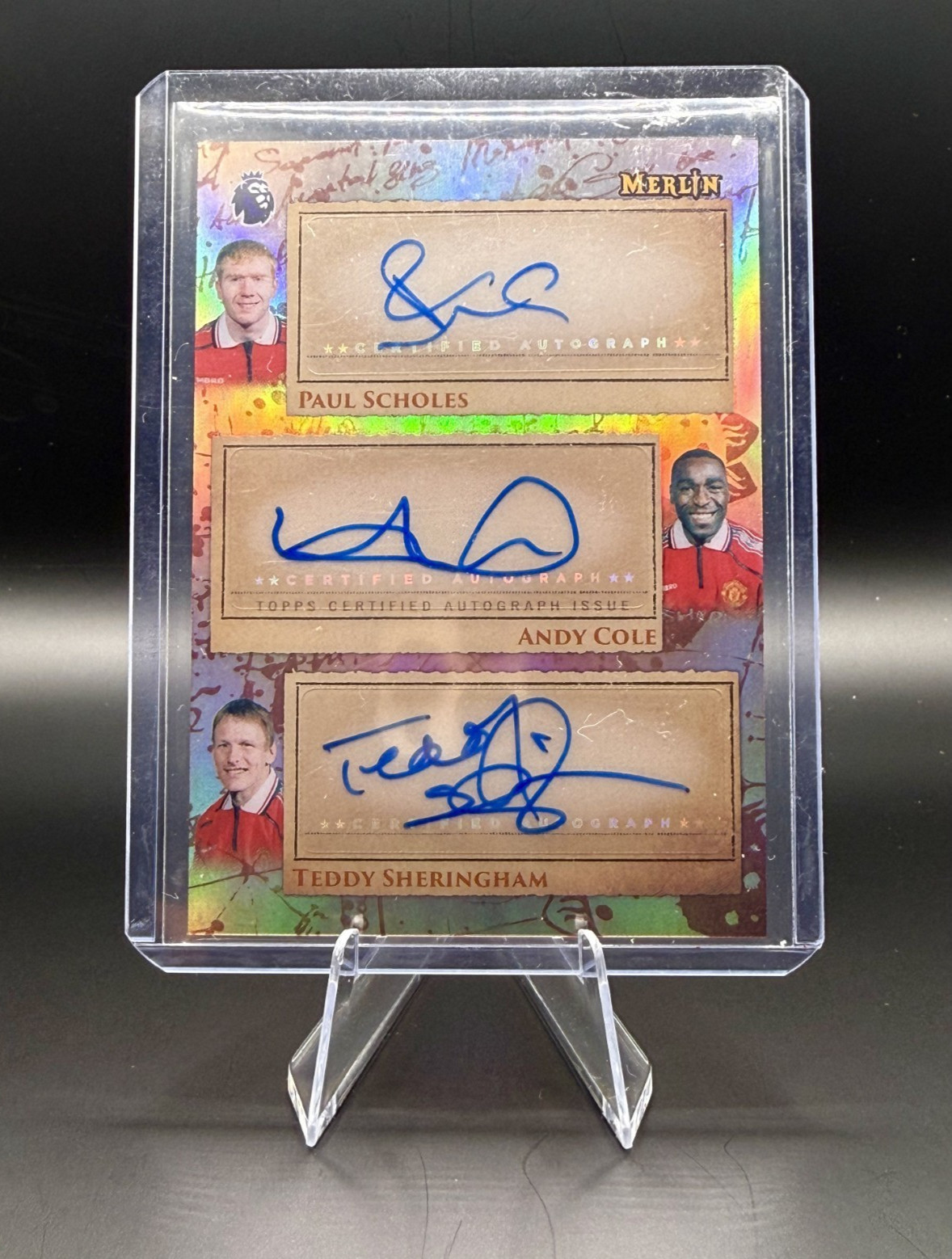 2026 Topps Merlin PL Spellbinding Trios Auto Scholes Cole Sheringham Man UTD