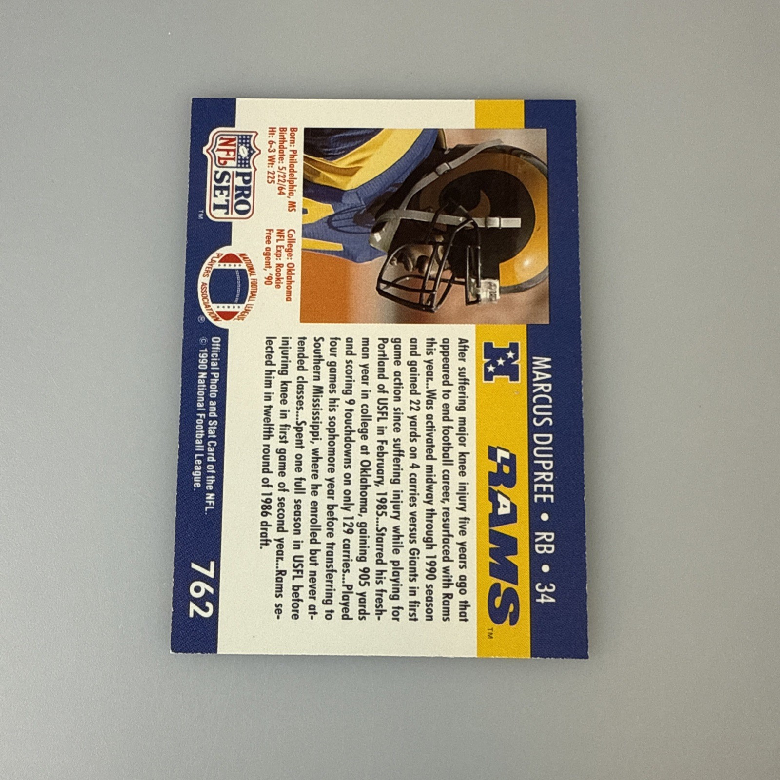 1990 Pro Set – Pro Set Prospect Marcus Dupree #762 (RC)
