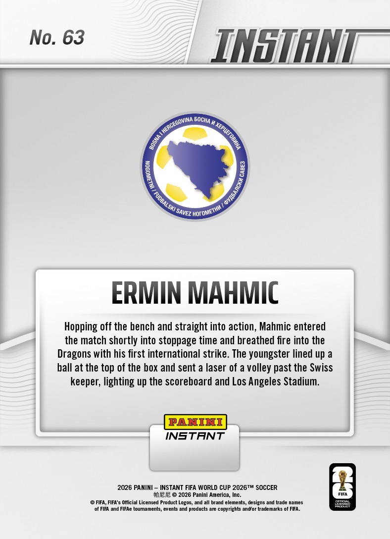 PRESALE ’26 Panini Instant FIFA World Cup Ermin Mahmic RC 63 Bosnia-Herzegovina