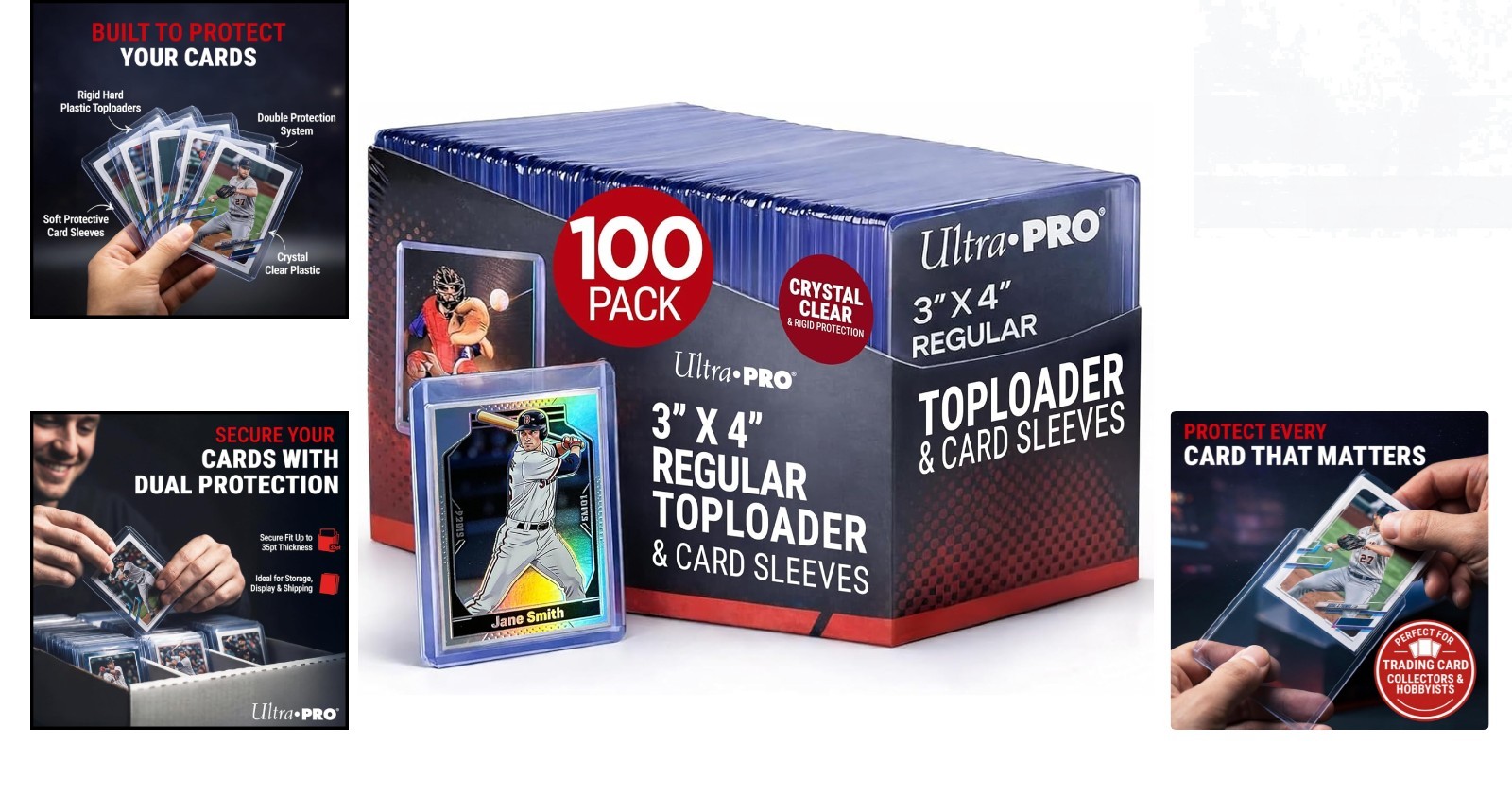 3″ x 4″ Toploaders & Clear Soft Sleeves Set – 100 Protection Packs for Cards